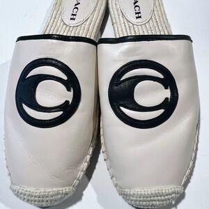 Coach Cream and Black Espadrille Mules